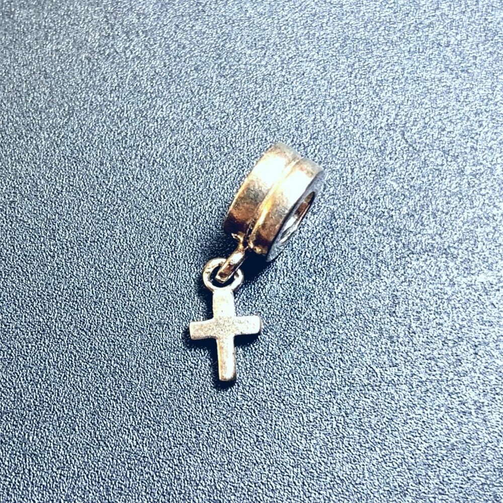 VTG Solid Sterling Silver 925 Cross Dangle Slide Charm Size 0.75" Length